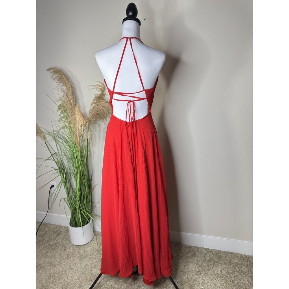 FAVIANA Women's Illusion Plunge Chiffon Gown Red Prom Maxi Dress V Neck Formal 0 - Picture 6 of 8